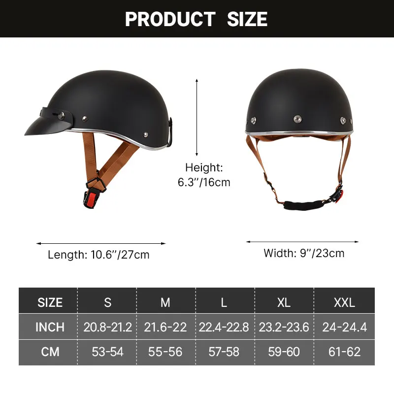 German Style Motorcycle Helmets ABS Half Face Helmet for Adult Men Women Vintage Skull Cap Shell with Goggles DOT Approved Moped