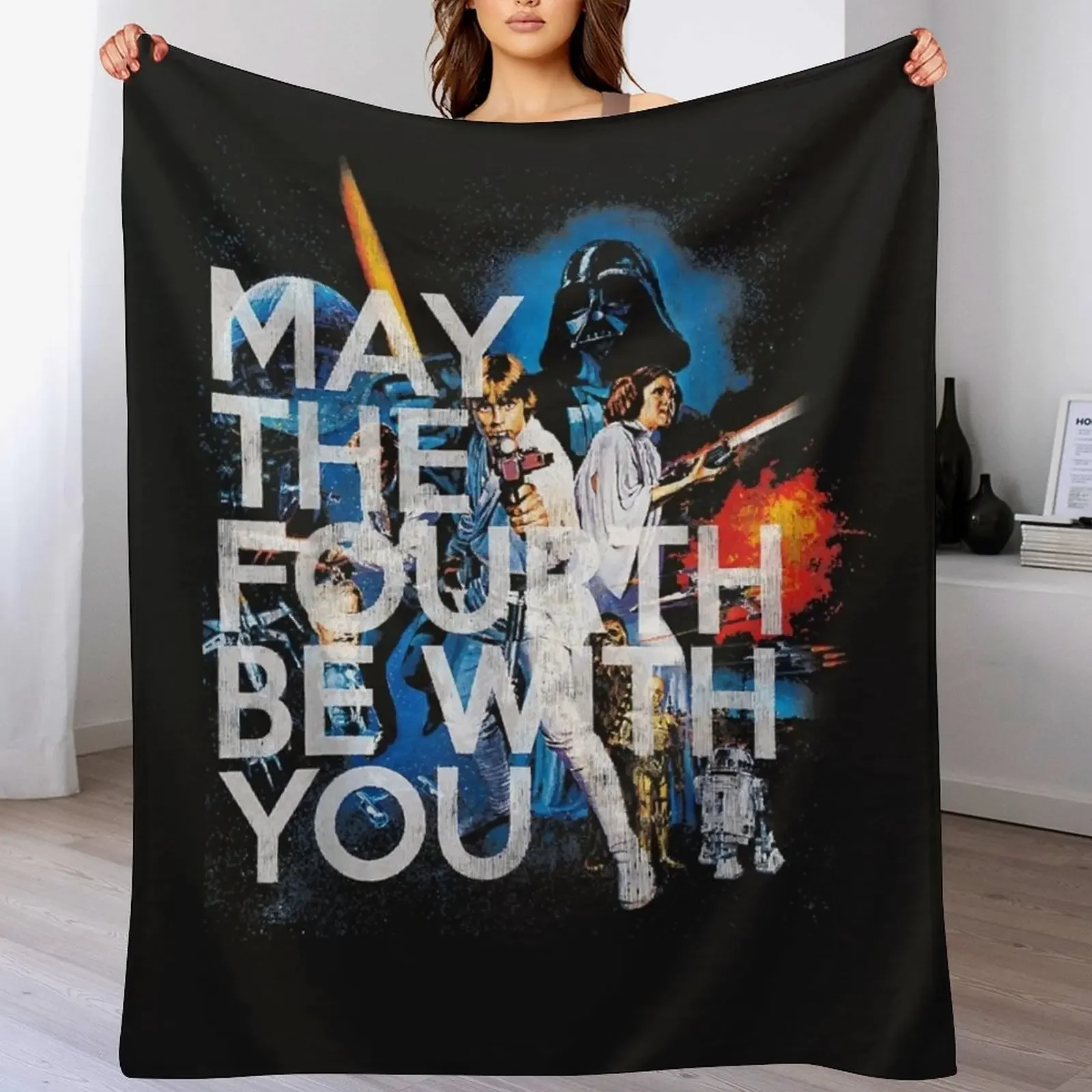 

May The Fourth Be With You Vintage Movie Poster Throw Blanket Single Extra Large Throw Softest Blankets