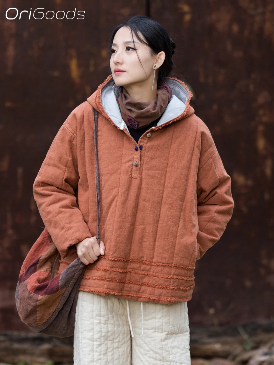 OriGoods Cotton Padded Jacket Woman Thick Warm Winter Padded Coat Chinese Winter Clothes 2025 Loose Hooded Quilted Jacket B347