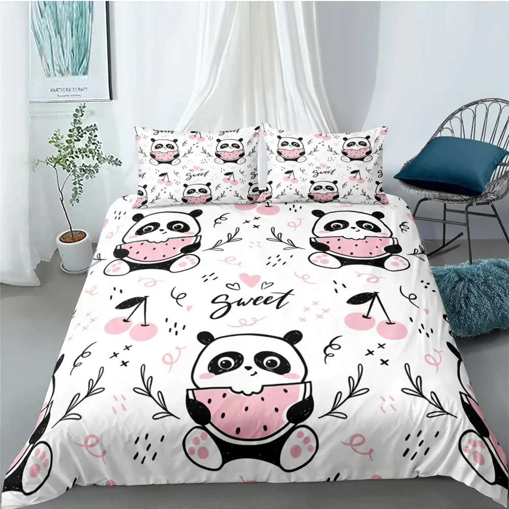 

Cute Panda Duvet Cover Set 3D Print Kawaii Wild Black White Animal Comforter Cover for Adult Kid Boy Polyester Bedding Set King