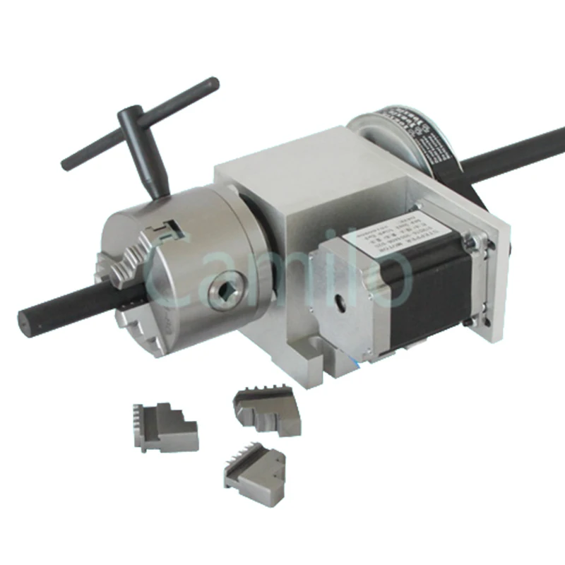 CNC 4th A Axis Rotary Axis 3 4-jaw 80mm 100mm Chuck CNC Indexing Head MT2 Tailstock Telescopic Stroke 45MM NEMA 23 Stepper Motor