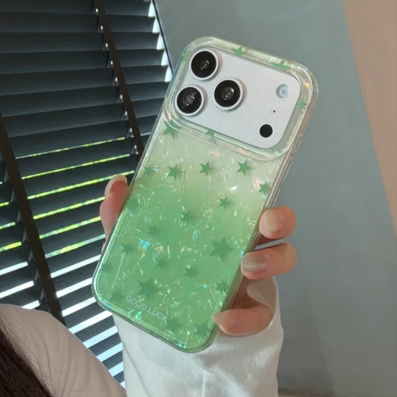Capa de celular compatível com iPhone |   Estrela verde cega |   Padrão de concha colorido |   Capa de Telefone para iPhone 11 12 13 14 15 16 17 Pro Max