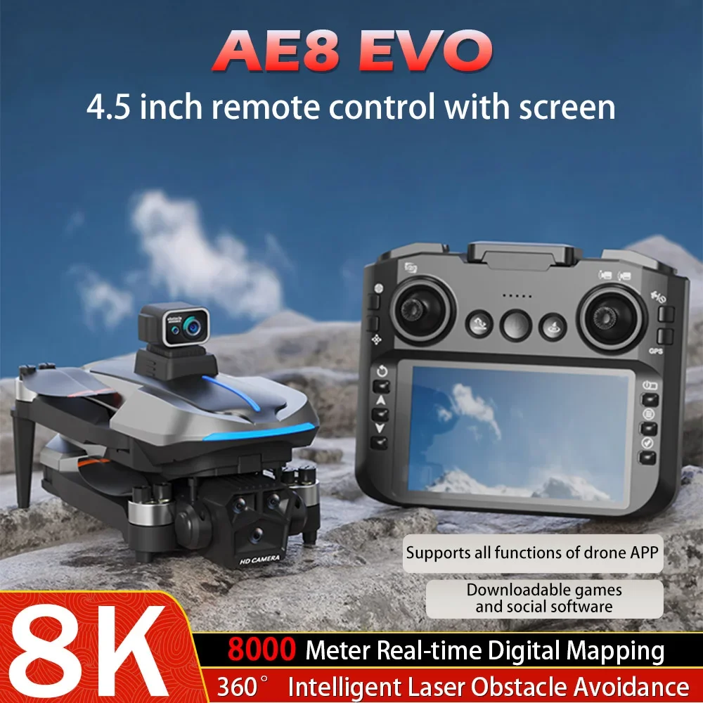 

NEW Dron AE8 EVO With 5.5-inch Touch Screen RC Drone 8K With Camera GPS FPV Obstacle Avoidance Optical Flow Quadcopter Kids Toys
