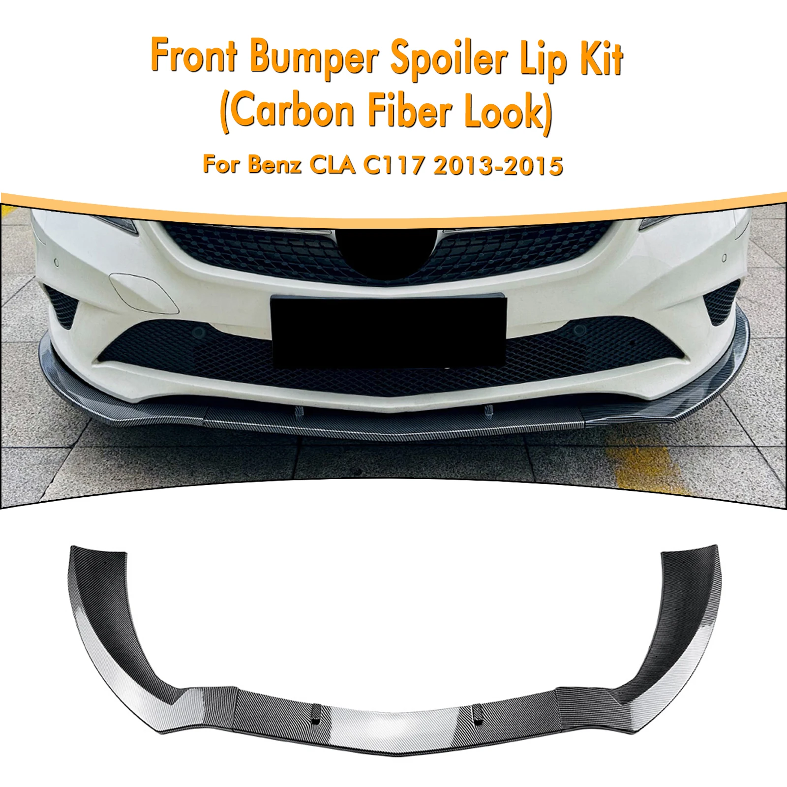 For Mercedes Benz CLA Class C117 2013-2015 Standard Models Front Bumper Spoiler Lip Carbon Fiber Look/Gloss Black Splitter Blade