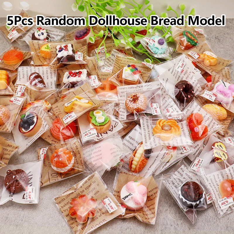 5Pcs 1/12 Dollhouse Simulation Individually Packaged Bread Model Dollhouse Mini Food Dessert Decoration Dolls House Accessories