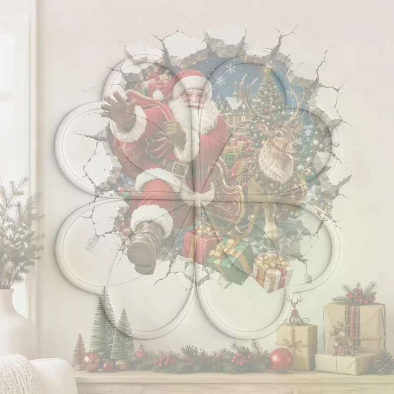 3D Broken Wall Christmas Decoration Self-Adhesive Santa Claus Wall Decal For Living Room And Bedroom