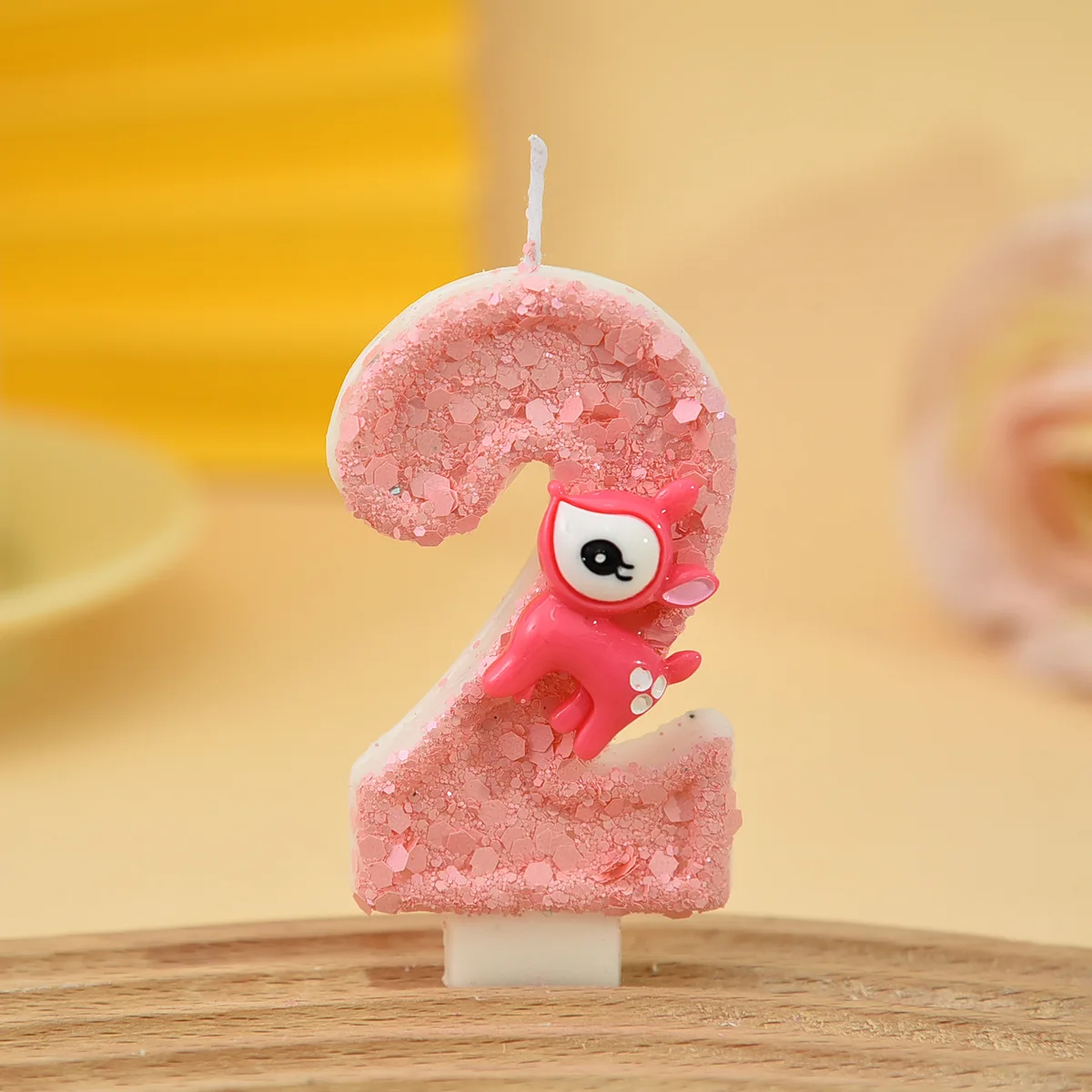 Cartoon Pink Deer Digital Candle Dessert Cake Pink White Sequined Smokeless Birthday Candle Festive Party Atmosphere Decoration