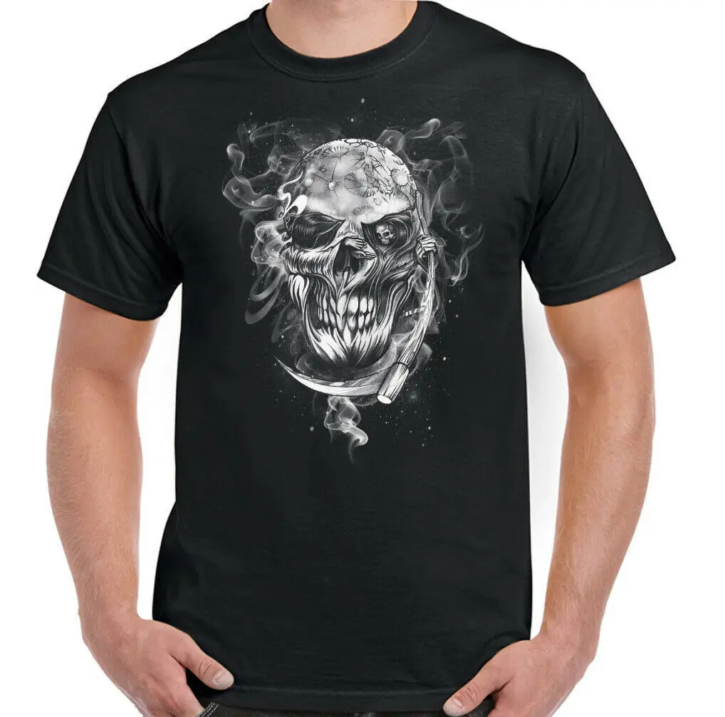 Skull T-Shirt Biker The Grim Reaper Mens Gothic Tattoo Motorcycle Motorbike Top