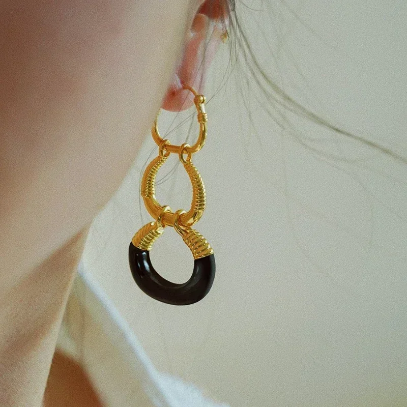 

Original Design Artistic High quality trend Enamel Black jewelry sets for women Retro luster Round Earrings Necklaces choker
