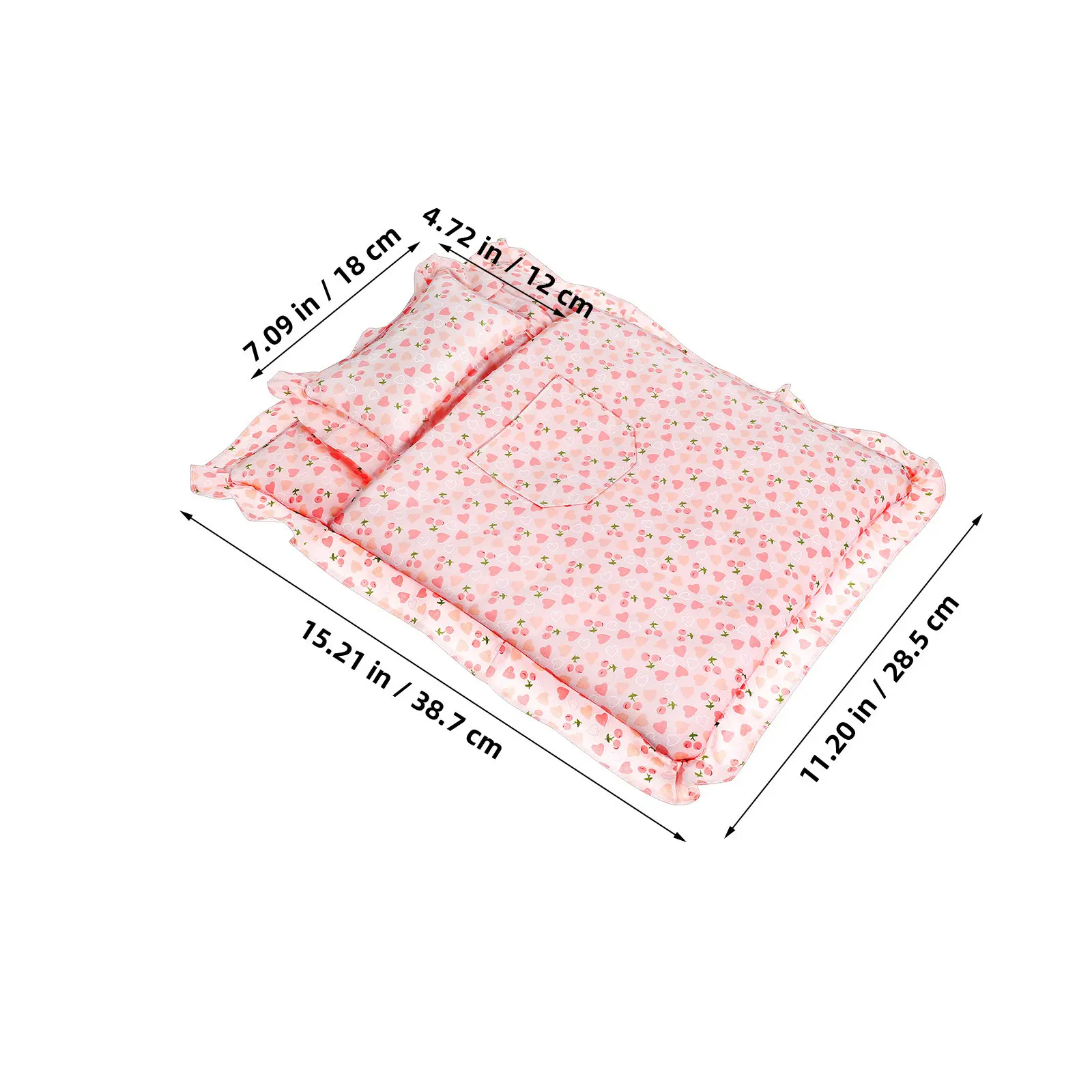 1Set Heart Pattern Strawberry Miniature Bedding Cute Sleeping Bag Dollhouse Bedroom Accessory Realistic Pink Bedding Kit