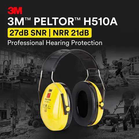3M PELTOR H510A Earmuffs Headband Noise Reduction Hearing Protection Industrial Ear Defenders for Work Woodworking Shooting