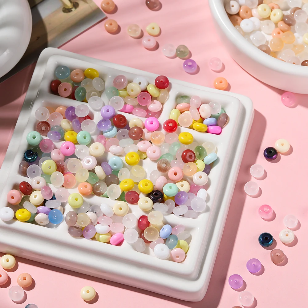 50/100 unids/lote 3*6mm cuentas de ábaco de colores mezclados de vidrio cuentas espaciadoras sueltas para fabricación de joyería DIY pulsera collar Accesorios ﻿