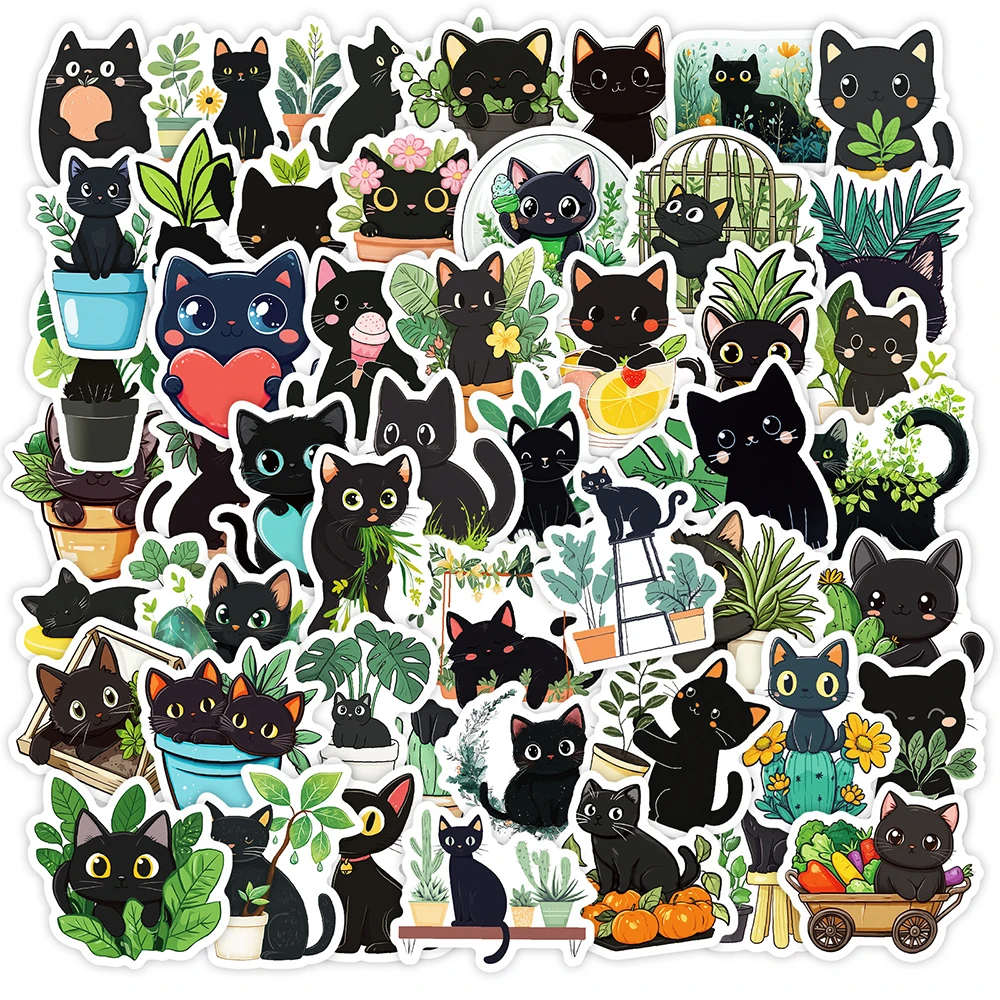 10/30/50pcs Cartoon Cute Animal Black Cat Stickers Kawaii Graffiti decalcomanie giocattoli fai da te cassa del telefono Computer chitarra decorazione Sticker