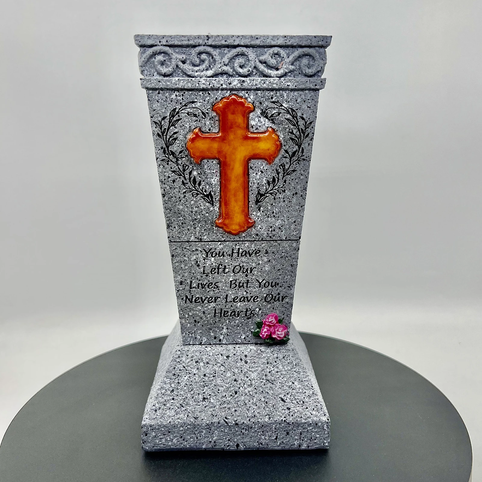 LED Solar Cemetery Vase for Artificial/Fresh-Flowers Grave Flower Cross-Vase Memorial Gift Garden Halloween Props Tombstone