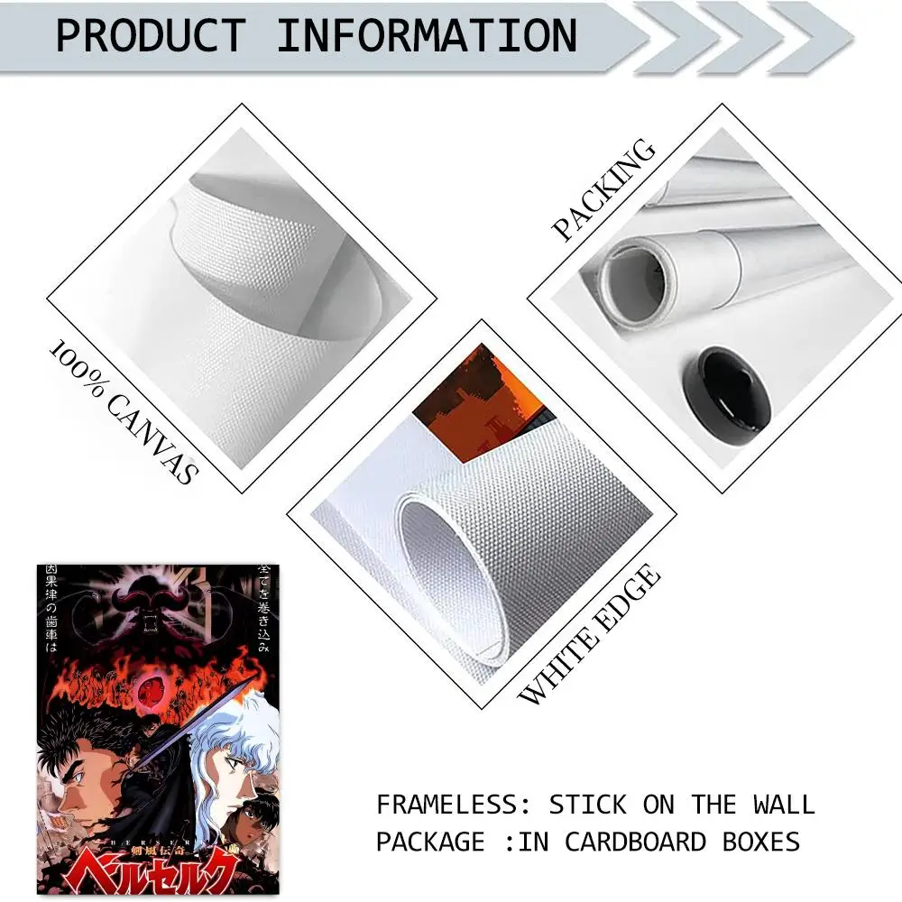 أنيمي B_BerserkS اللوحة الخط قماش الكتان ملصق جدار يطبع لغرفة المعيشة غرفة نوم مكتب ديكور المنزل #6