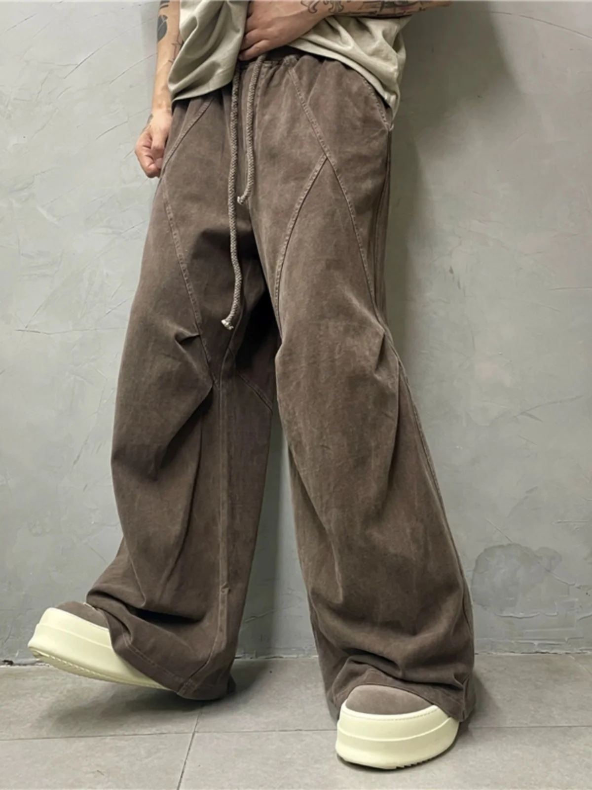 Design Sense Heavy Industry Profile Stitching Washed-out Vintage Casual Pants  All Cotton Fashion Trendy Loose Sweatpants