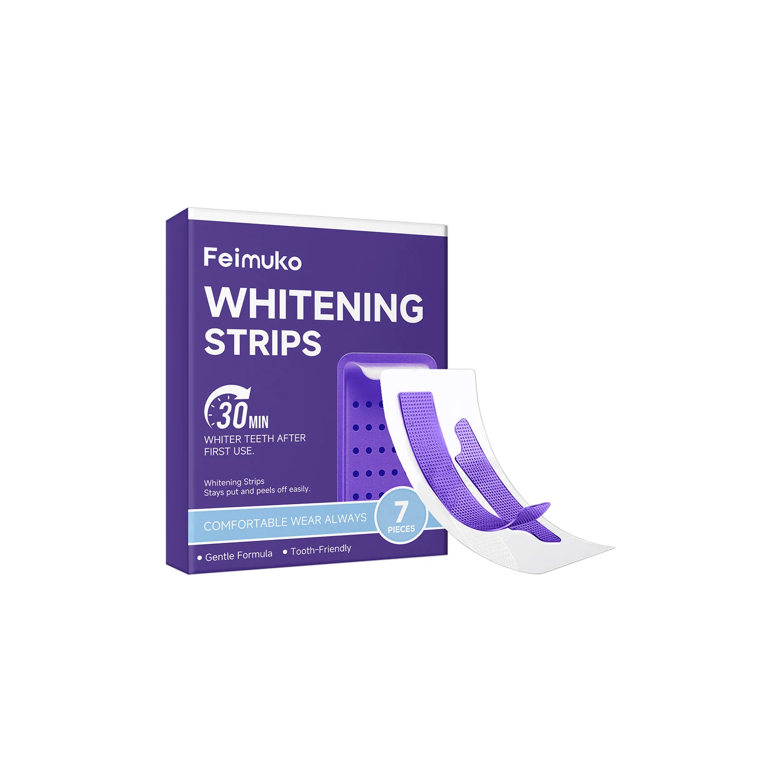 Feimuko Purple Teeth Whitening Strips Long Lasting Remove Teeth Stains Sensitive Tooth Bleaching Care Whitening Strips 7 Pieces