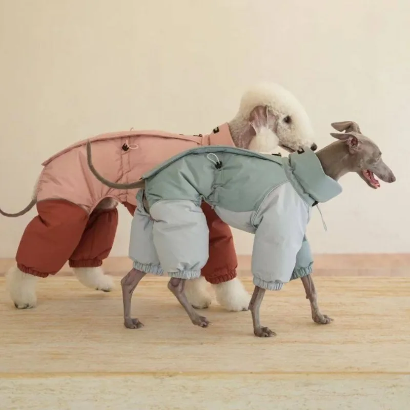 

Warm Dog Winter Coat Clothes Windproof Four Legged Dogs Snowsuit Color Block Puppy Cold Weather Clothes for Small Medium Dogs