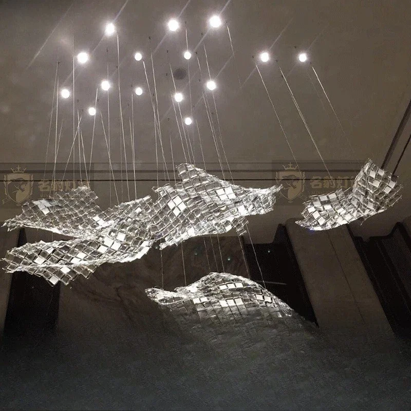 

Colorful crystal square streamer chandelier with chandelier, shopping mall banquet hall art