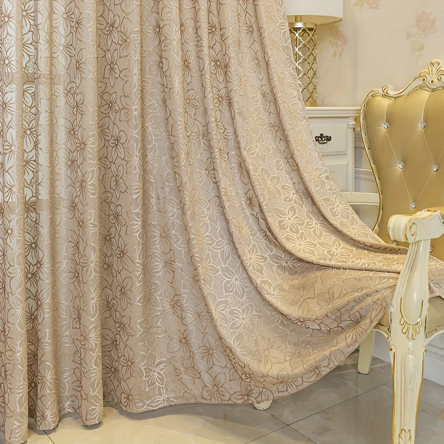 1pc Romantic Cherry Blossom Embroidered Sheer Curtain Elegant Floral Voile Sheer for Living Room Bedroom Window Decor