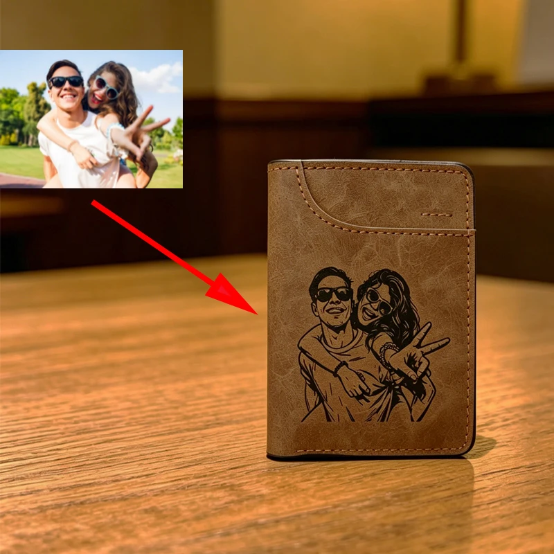 Custom Photo Wallet for Men, Personalized Engraved Picture Wallet, Father's Day Gift for Dad, Anniversary & Birthday Gift