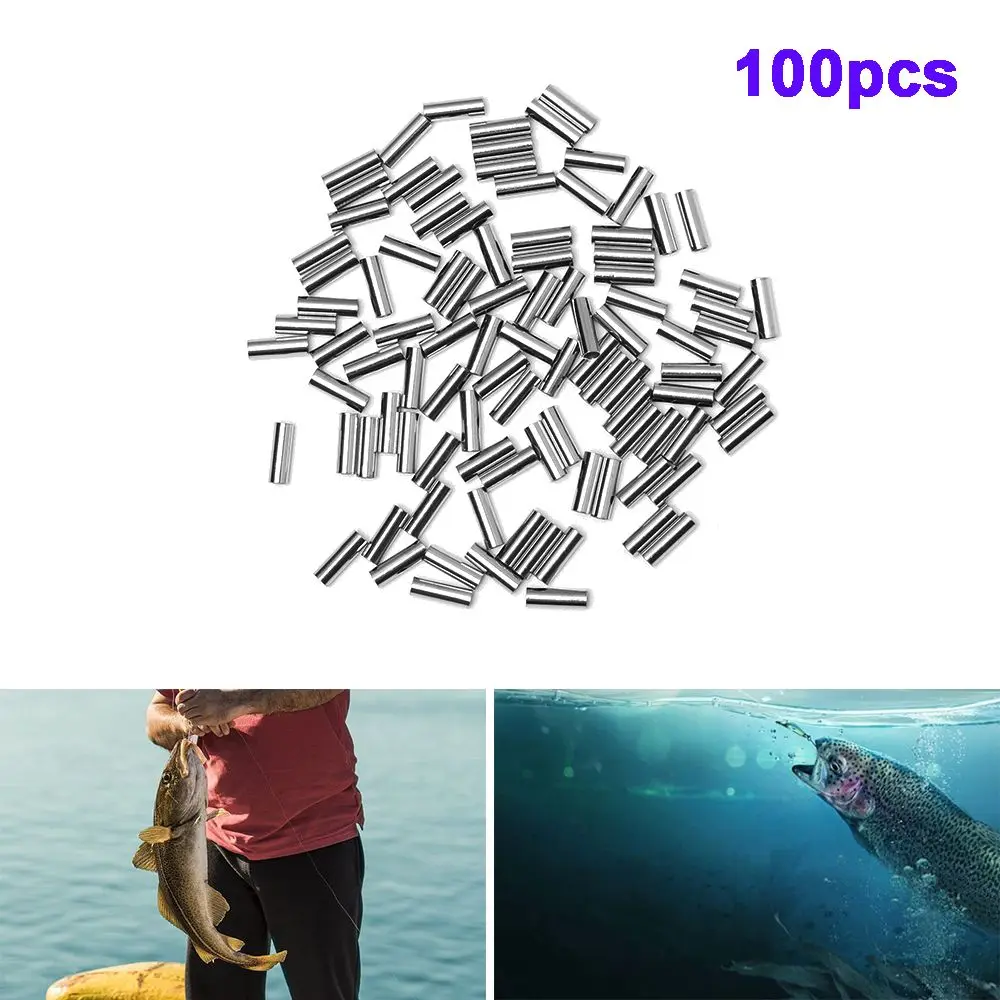 100pcs Alloy Stainless Steel Crimp Sleeves Connector Fishing Line Tube Fishing Wire Pipe Tackle Tools