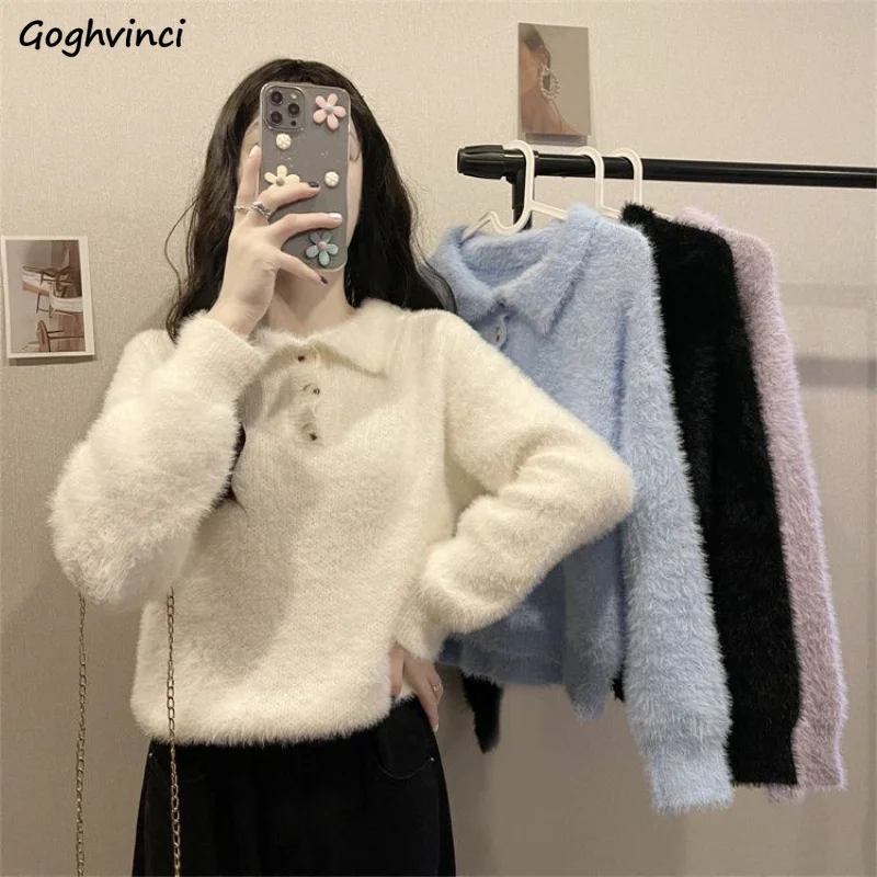 

Pullovers Women Thick Solid Autumn Tender Korean Fashion Sweaters Ins Sueter Mujer Young All-match Chic Harajuku Simple College