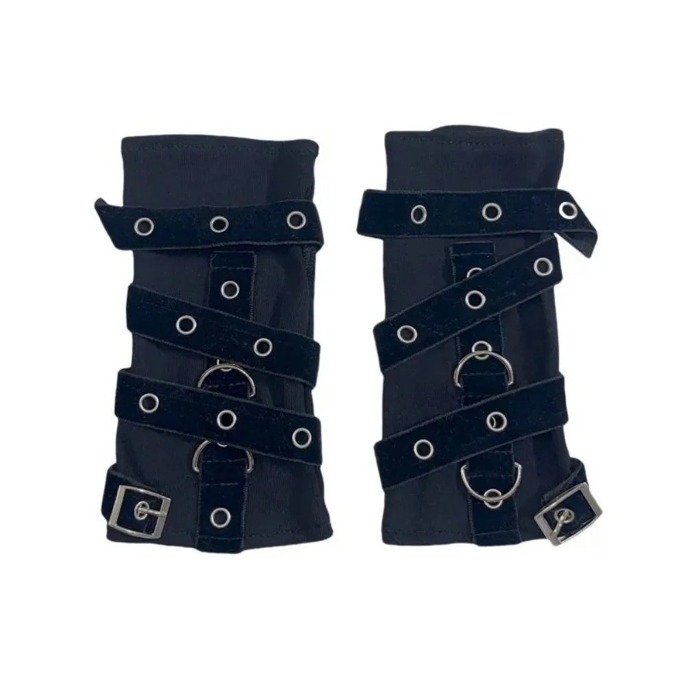 New Metal Rivet Fingerless Gloves Y2K Gothic Street Dance Sleeves Black Buckle Punk Style Sleeves Stage Performance