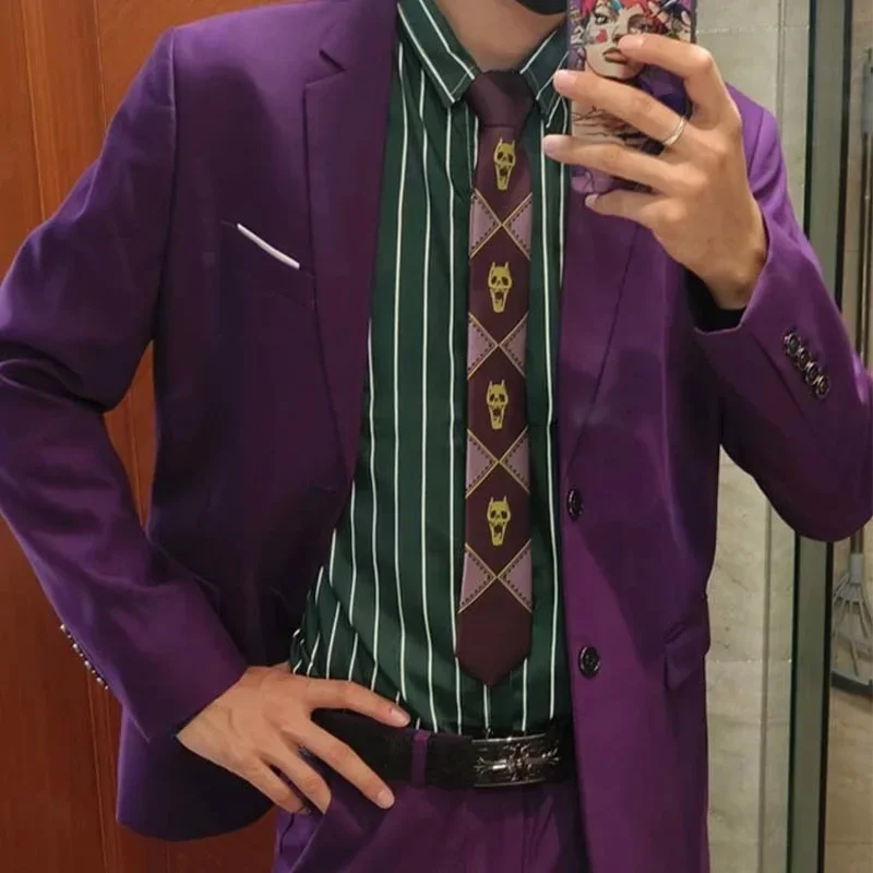 Anime JoJo Bizarre Adventure Cosplay zabójca krawat królowa niebiosa drzwi Kira Yoshikage rekwizyty japońskie Anime czaszka żakardowa krawat