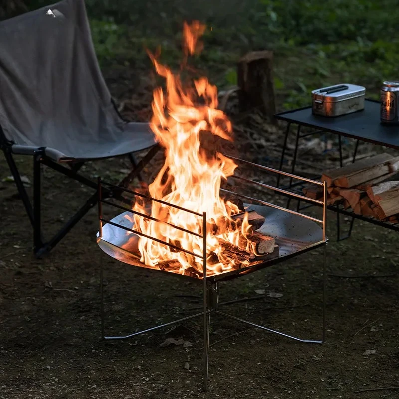 SOLO-A3 Portable Stainless Steel Fire Table with Outdoor Cooking Adjustable Bridges Foldable Camping Barbecue Grill