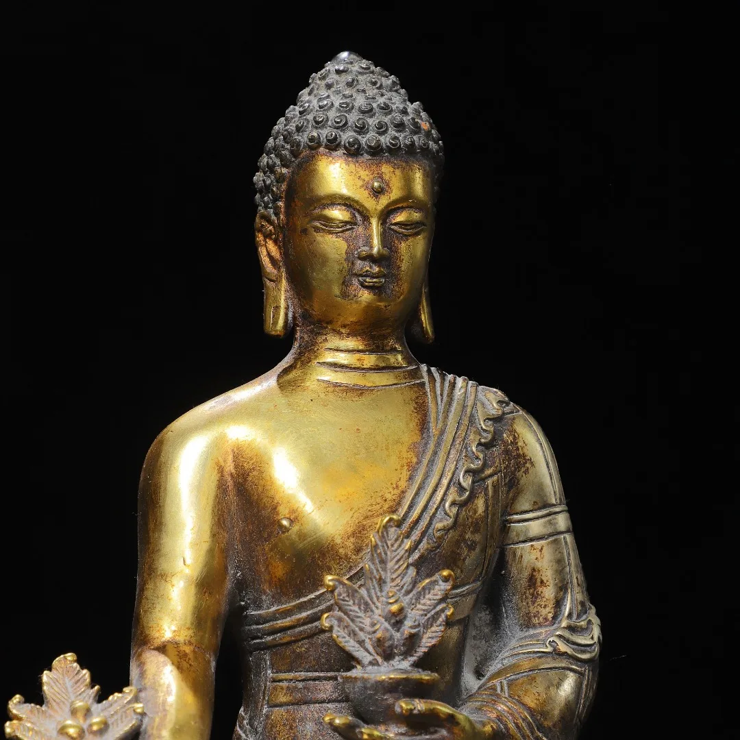 

Old Bronze Gilded Cinnabar Pharmacist Buddha Bhaisajyaguru sitting Buddha Lotus Buddha Terrace Amitabha Buddha Worship Hall