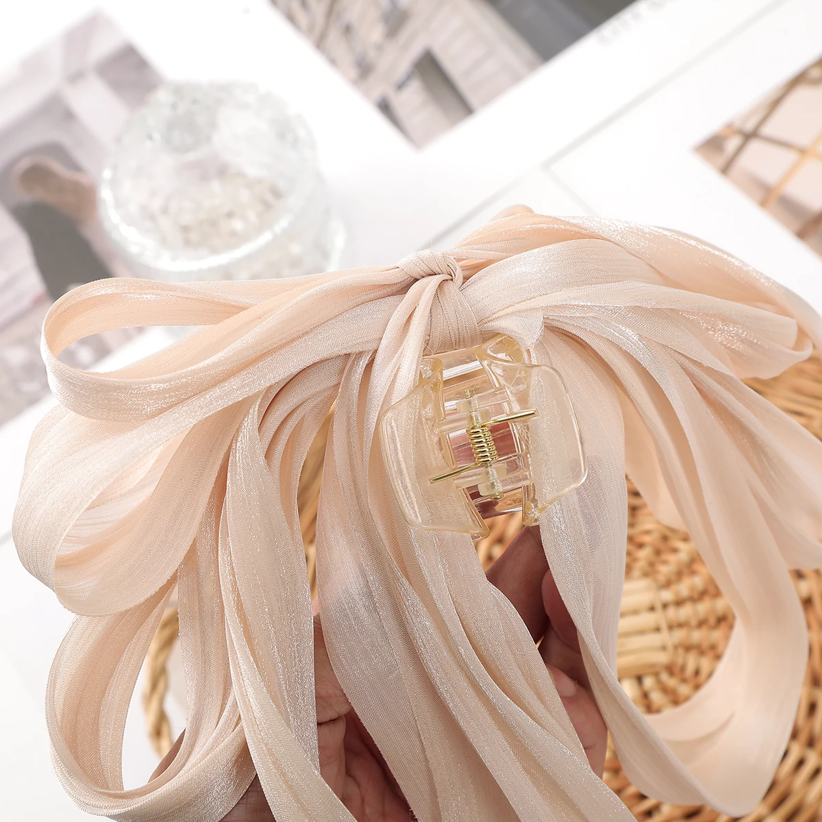 دبوس شعر بفيونكة ساتان AWAYTR-Tassel ، أغطية رأس أنيقة ، مشبك ربيعي ، مشبك شعر ثابت ، غطاء رأس ريترو للحفلات ، إكسسوارات شعر حمراء #5