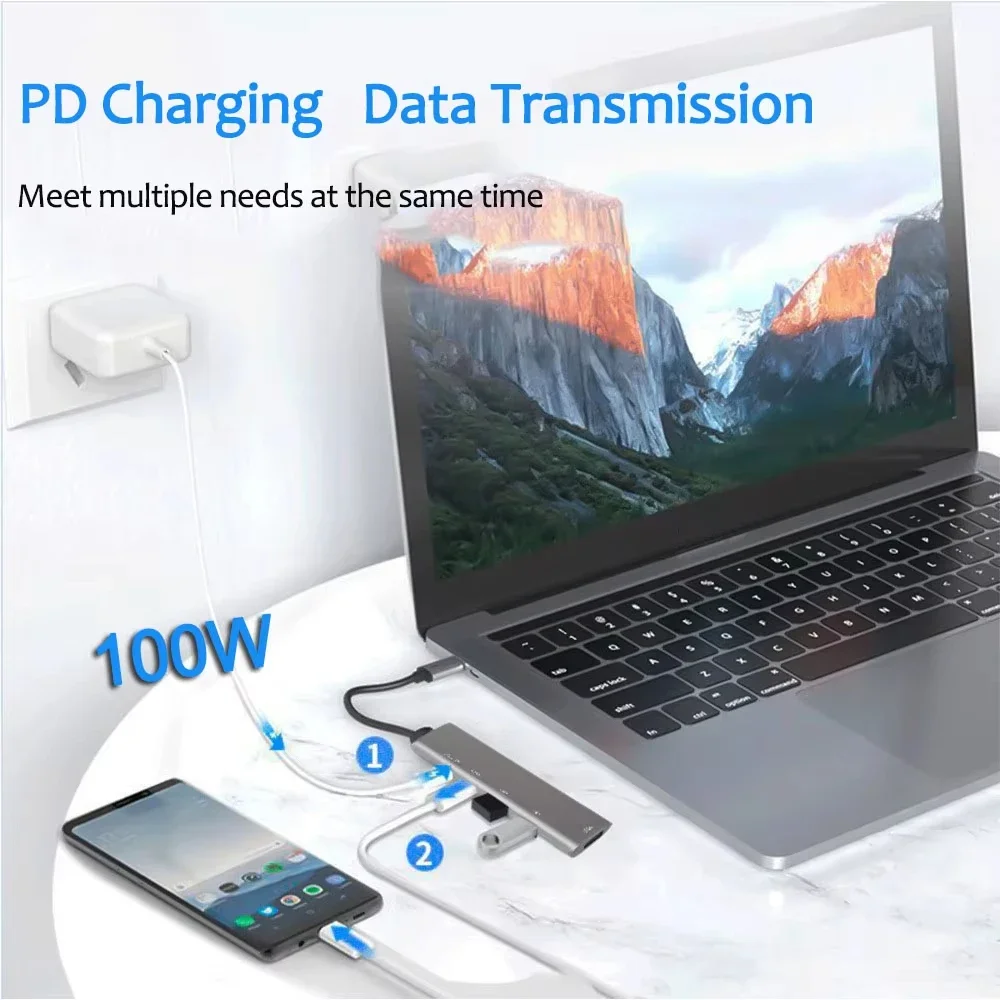 ฮับ USB ประเภท C พร้อมพอร์ตชาร์จ 4K HDMI PD 100W และอะแดปเตอร์ USB 3 0 สําหรับอุปกรณ์เสริมแล็ปท็อป MacBook Pro Multiport Splitter