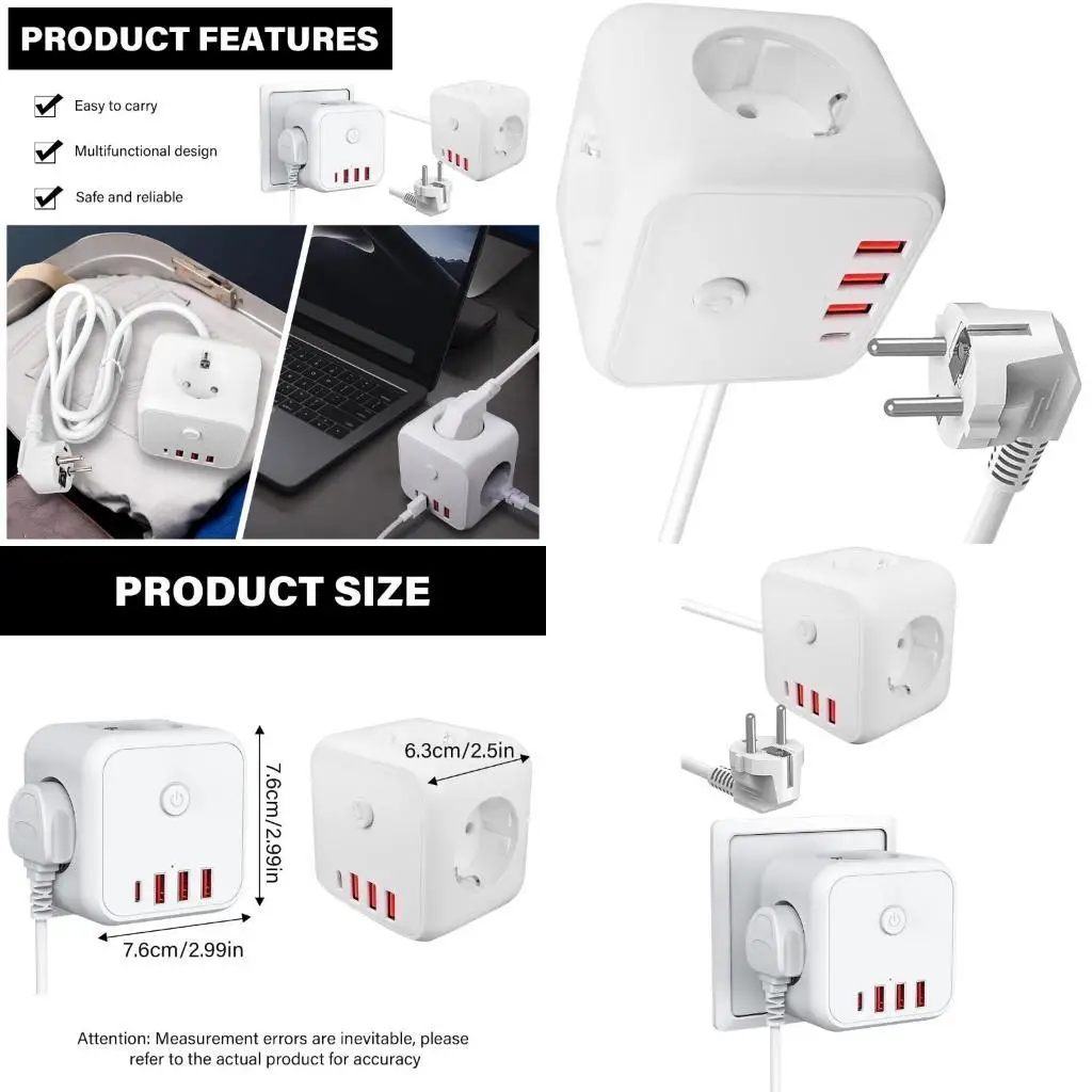 

652F Компактная настенная розетка немецкого стандарта Cube с быстрой зарядкой через USB Удлинители немецкого стандарта с защитой