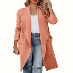 Ladies Long Lapel Pocket Cape Coat Ladies autumn and winter new cape, light green pink large pocket long sleeve mid-length fash