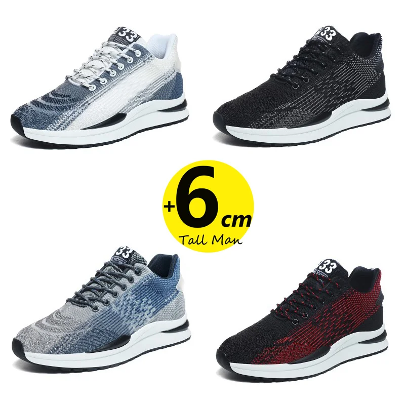 Men Sneakers Sports Lift  Height Increase Insole 6cm Mesh Plus Size 37-44