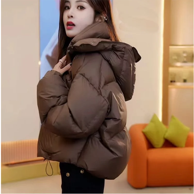 Wear a High-grade Cotton-padded Jacket For Women In Autumn Winter 2025 Solid Color Oxygen Hooded Female Coat With Overcoat