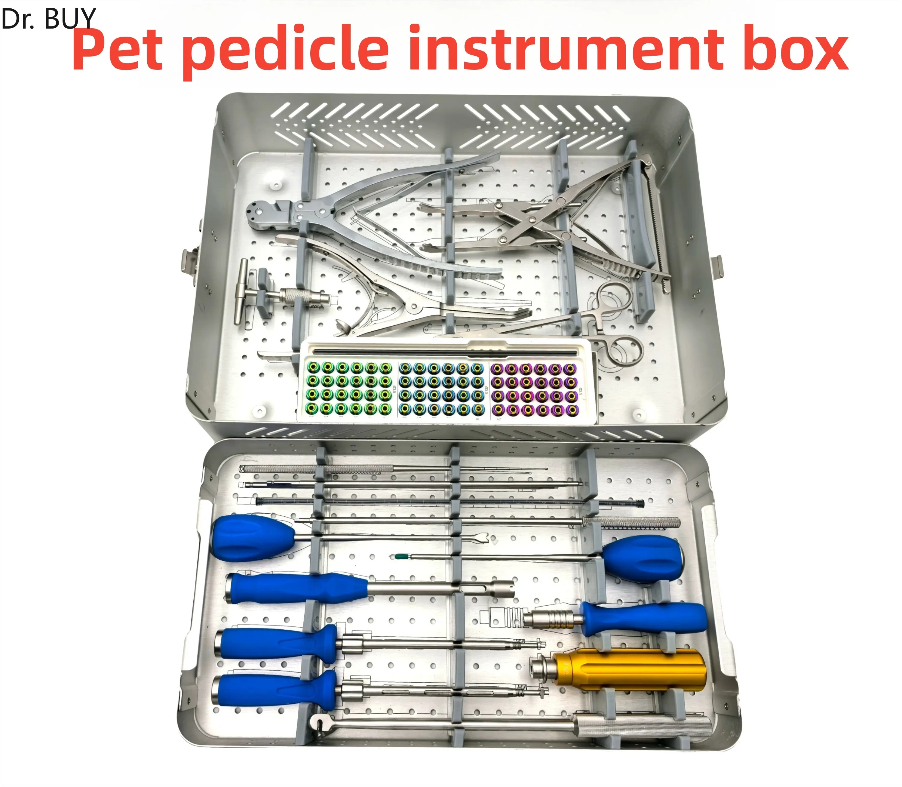 Pets, Small Animals, Cats and Dogs Spinal Pedicle Screws Orthopedic Instrument Box, Lumbar Spine Fixation, Set Surgery