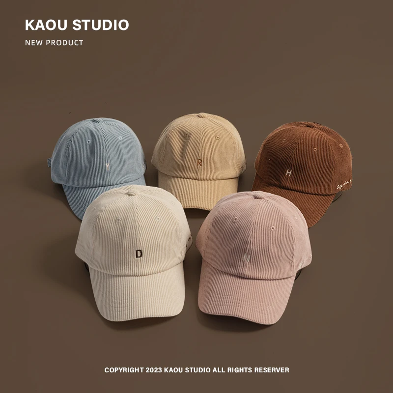 Embroidery Corduroy Baseball Hat Men and Women Autumn and Winter Wild Korean Style Big Head Circumference Peaked Cap Fashion