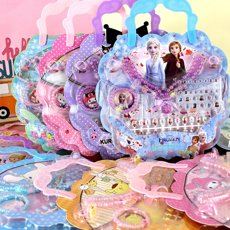 Set de Disfraces de Frozen con Pegatinas para Uñas y Collar, Regalo de Fiesta con Collar de Gemas y Arte de Uñas de Princesa Sirena de Frozen