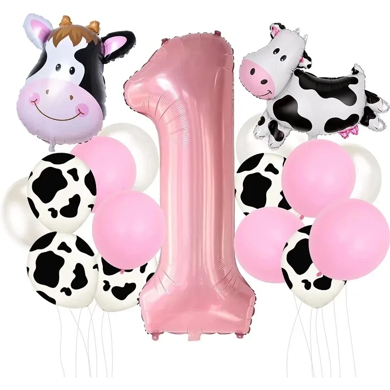 Disney Pink Blue Digital Full Body 3D Milk Cow Head Aluminum Film Latex Balloon Combination Set