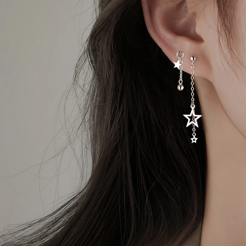 Y2k Fashion Metal Star Stud Earrings For Women Gothic Punk Silver Color Simple Tassel Earring Korean Young Girls Hip Hop Jewelry