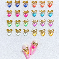 50PCS Mixed Mini Aurora Iridescent Nail Art Decorations - Bowknot & Heart Shapes for DIY Manicure, Sweet Sparkling Nail Art