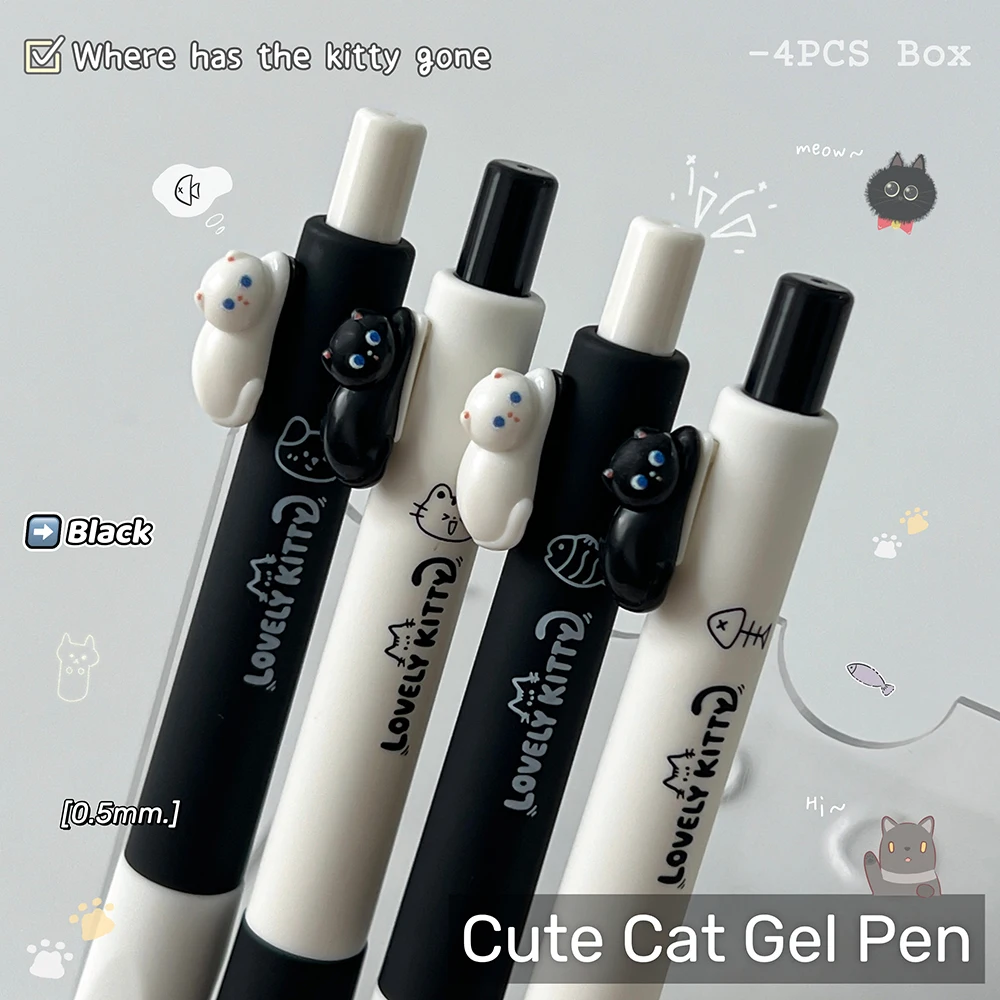 4 Pcs Cute Cat Style Gel Pen Set 0.5mm Fun Black Quick-Drying Pen Creative Shape Writing Pen For Study & Office Use
