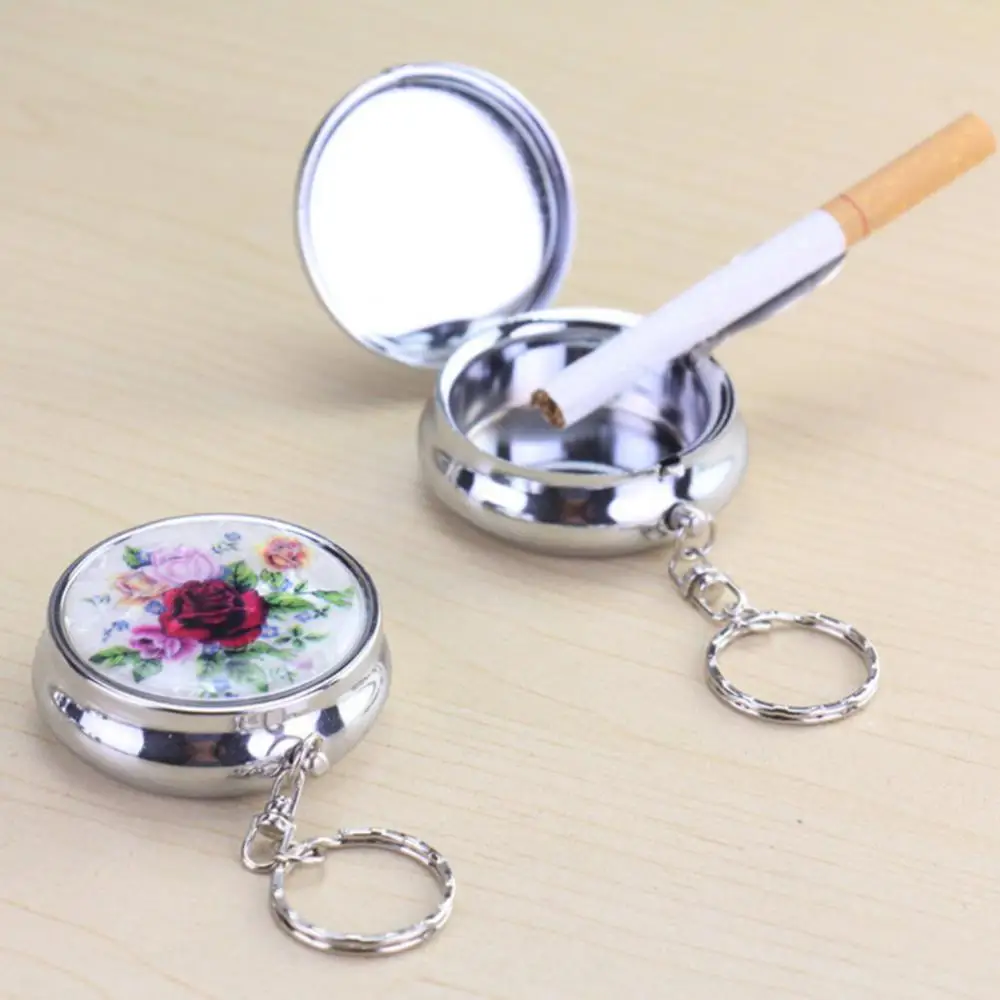 Ashtray Flower Outdoor Car Mini Pocket Stainless Steel Round Keychain