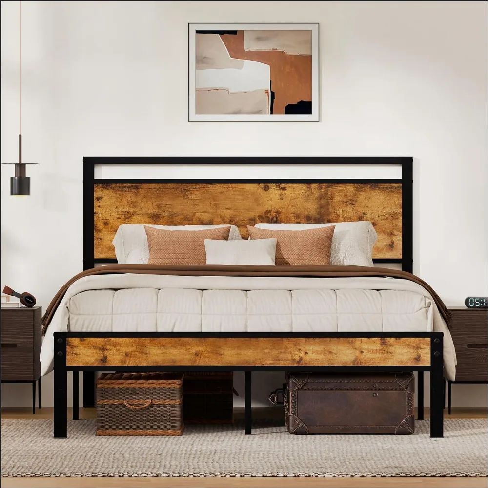 

Queen Bed Frame with Modern Wood Headboard & Footboard, Upgraded Heavy Duty Metal Sturdy Bed Frame Queen Size, Stable Plat