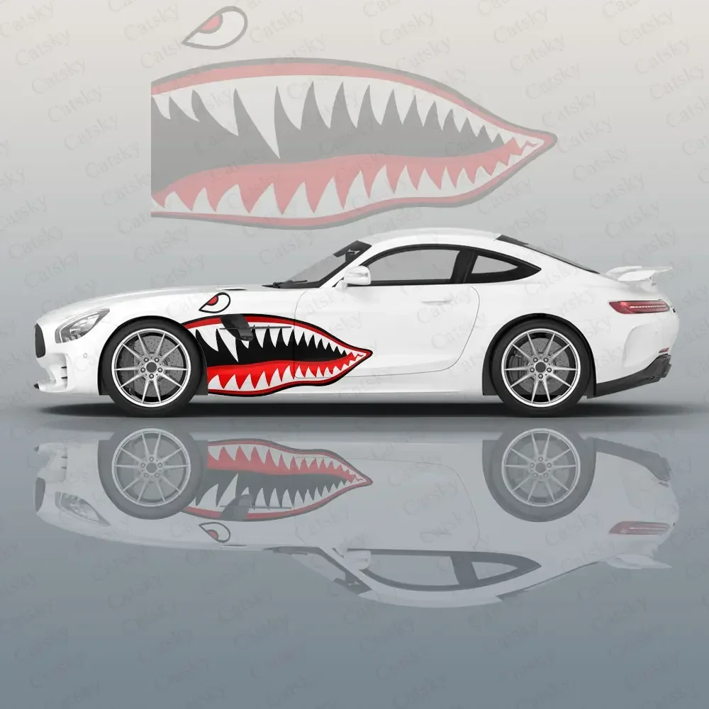 

Shark Teeth 2pcs Print Car Side Sticker Decoration, PVC Waterproof Scratch Resistant Decal, Car Protection,Auto Accessories Gift