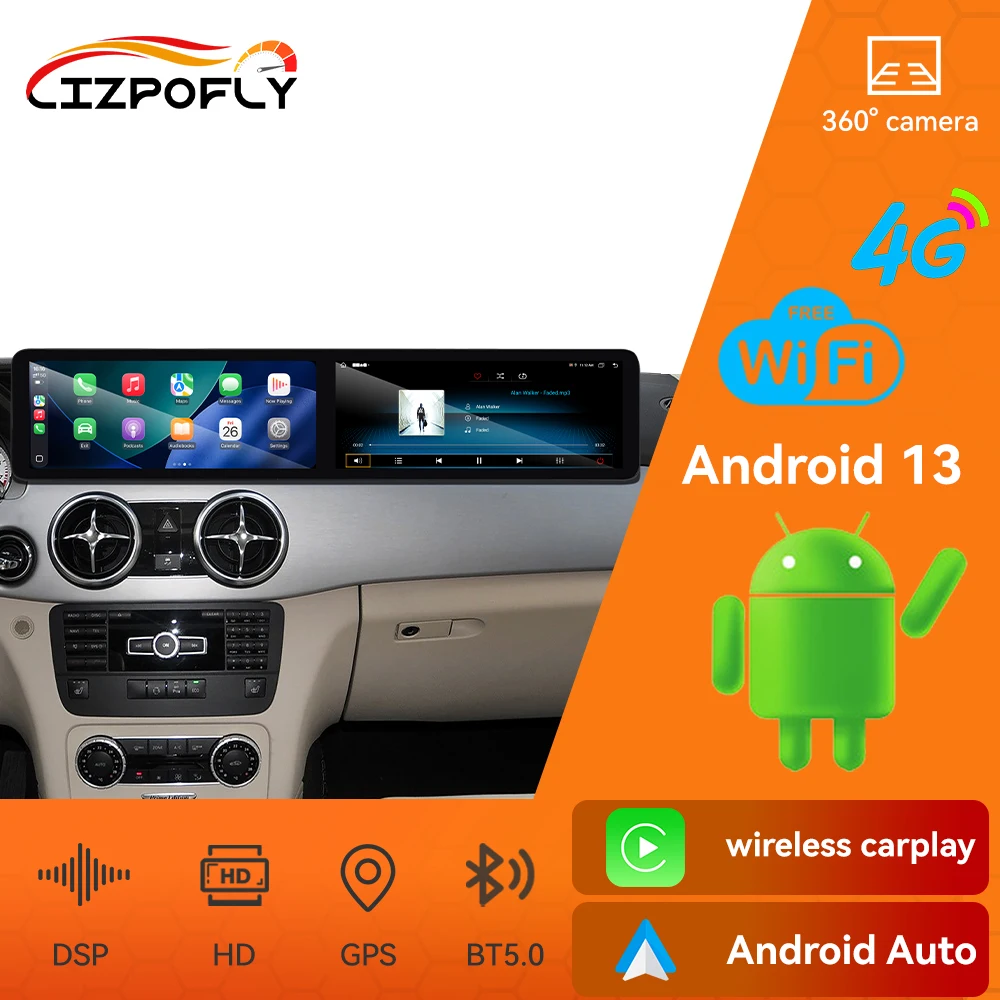 

Двухэкранный автомобильный радиоприемник 12,3 дюйма для Mercedes-Benz GLK 2013-2015 с Carplay, Android, GPS-навигацией, DSP, мультимедийным видеоплеером