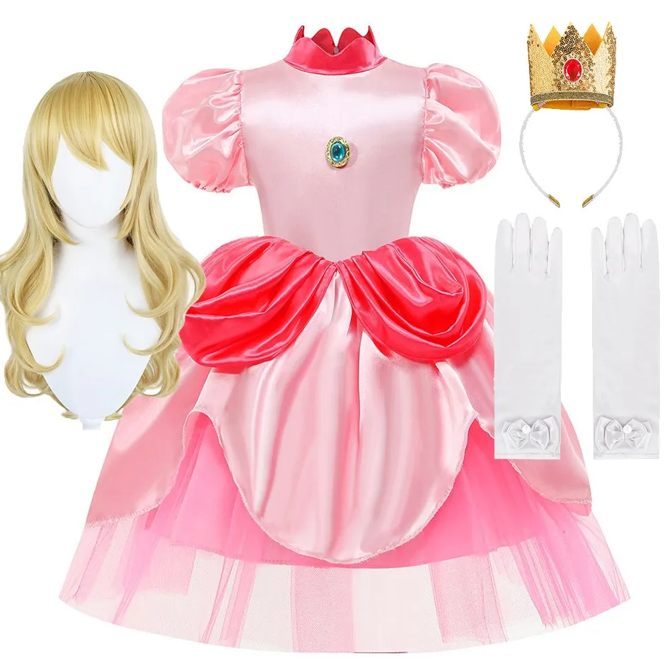 

2023 New Children Peach Dress Girls Princess Party Fairy Pink Costume Kids Cosplay Christmas Elegant Dress Pageant Fantasy 3-10T