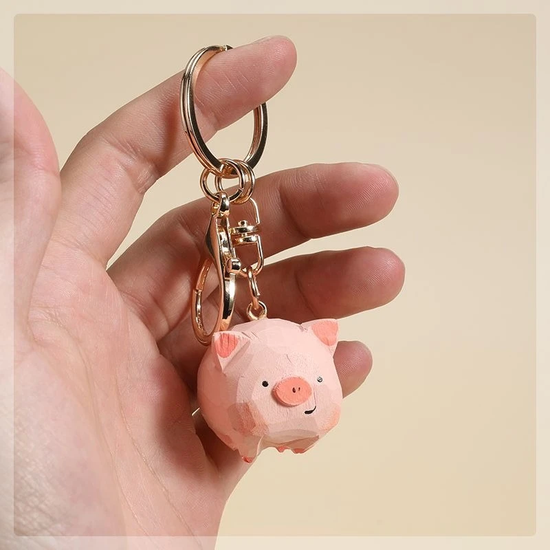 

Solid Wood Handmade Pig Wood Carving Pendant, Cartoon Style, Car Ornament, Bag Decor, Christmas Gift